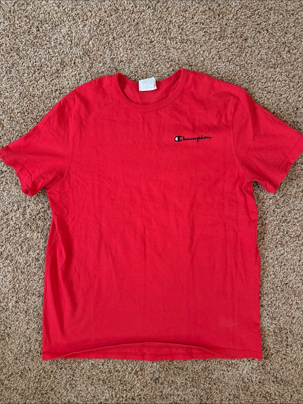 Champion Red Crewneck Tee with Script Logo